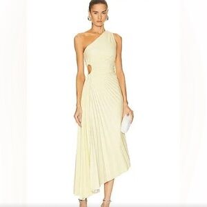 A.L.C.
Delfina asymmetric one-shoulder cutout plissé-faux leather midi dress